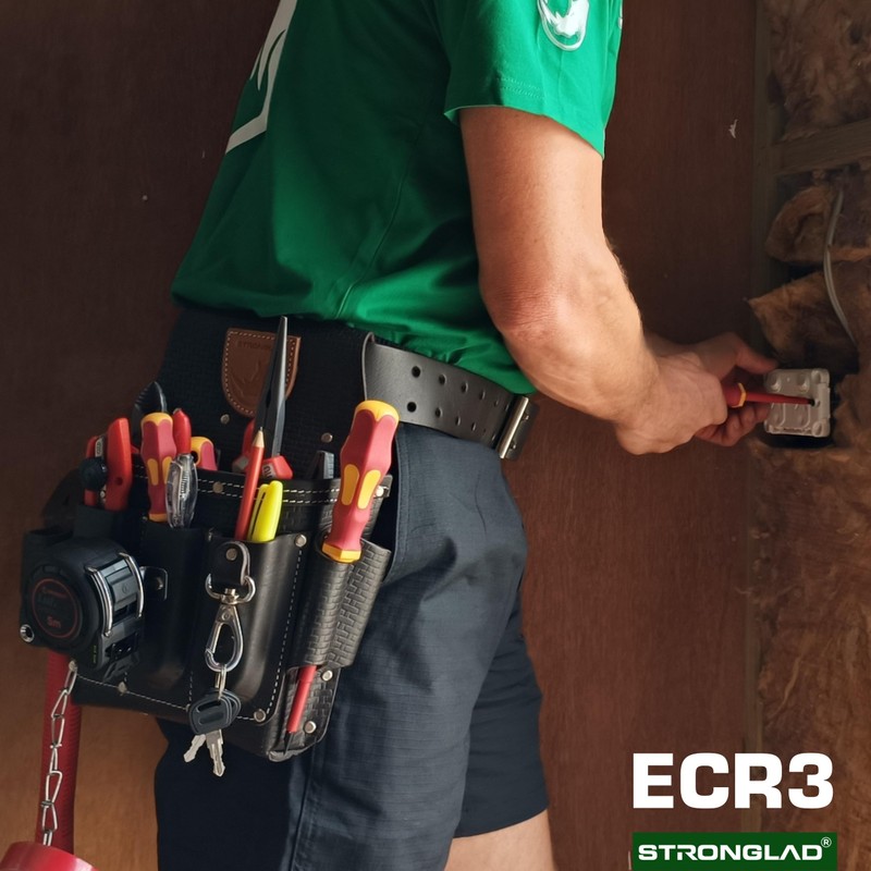 STRONGLAD Heavy-Duty Electricians Tool Belt – 13-Pocket Top-Grain Leather Pouch,
