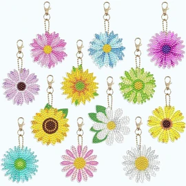 12 Pcs Diamond Art Painting Keychain Double Sided,Flower Art Full Drill,DIY Diamond Keychains,5D Drill Painting Keyring Pendants Rhinestone Key Rings Chains Making Kits for Purse Key Pendant