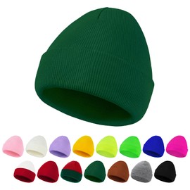 Unisex Beanie Hat Warm Winter Hats Soft Knit Hat Plain Skull Caps for Men Women Lightweight Beanie Green