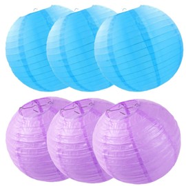Large Round Paper Lanterns Blue Purple Hanging Lantern Decorations,for Birthday Wedding Party Anniversary Various Festivals Indoor Outdoor Decor 10'' 6pcs