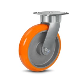 8"x2" Super Heavy Duty Casters, Kingpinless Crowned Polyurethane Tread Aluminum Core Wheel, 3000 lbs Load Capacity Per. Use for Large Platform Truck, U-Boat Cart (1 Swivel)
