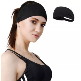 Unbranded Men Women Workout Headbands Moisture Wicking Sweat Bands Elastic Headbands Black