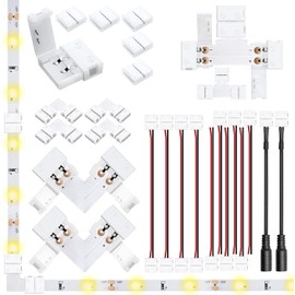 LightingWill 2 Pin LED Strip Light Connector Kit, 10mm Solderless Adapter Connectors, LED Strip Accessories Set for 10mm Wide 5050 5630 Single Color Flex LED Strips, 24 Pack