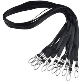wangjiangda Lanyards for Neck Name Badge Keys Office Flat Nylon Lanyards 10Pcs Black Neck Strap Lanyard with Swivel Hooks Clips…