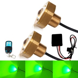 Underwater 1/2in Standard Boat Drain Plug LED Light,UWDESY Upgraded IP68 waterproof brass housing，Underwater Drain Plug Light for Boat Smartphone APP IR Control RGB LED Marine Boat Light（2pcs） (Green)