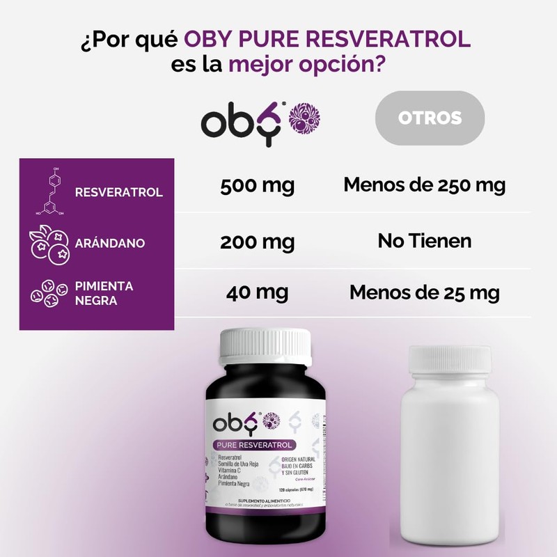 OBY Pure Resveratrol | Suplemento Alimenticio con Antioxidantes: Resveratrol más