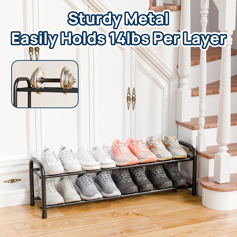 ENJOYBASICS Expandable Shoe Rack, 2 Tier Adjustable Shoe Organizer Shelf