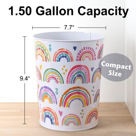 Allure Home Creation Rainbow Hearts Metal Wastebasket-Compact Size 7.70" x 7.70" x 9.40"-1.50 Gallons