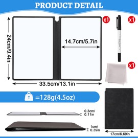Marspark Portable White Board Dry Erase Board 9.4" x 6.7" Small Reusable Folding Double Sided Notebook Memo with Pen Cleaning Cloth Black Desk Accessories for Office School Study Meeting Planning