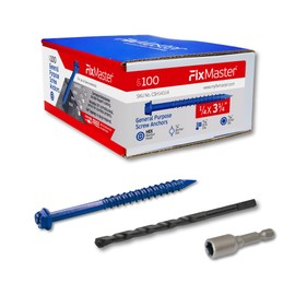 FixMaster 1/4 x 3-1/4" Hex Head Blue Concrete Screw Anchors (100 pcs Screw Kit) with one Screwdriver and Drill Bit for Concrete, Masonry, Block, Brick and Wood Fastening