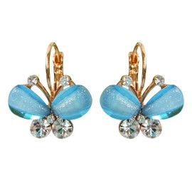 Navachi Pendientes chapados en oro de 18 quilates de acetato blanco de mariposa voladora, Metal Vidrio Diamante de imitación, cristal,