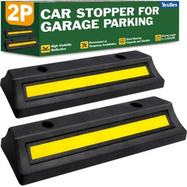 YesBes Pack of 2 Garage Parking Aid, 16.9'' Parking Stopper for Garage, Heavy Duty Rubber Garage Car Stopper with Reflective Yellow Tape Curb, Parking Gadgets Protects Garage Walls and Car