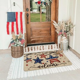 Artoid Mode American Flag Stars Patriotic 4TH of July Doormat, Memorial Day Home Decor Low-Profile Switch Rug Door Mat Floor Mat for Indoor Outdoor 17x29 Inch