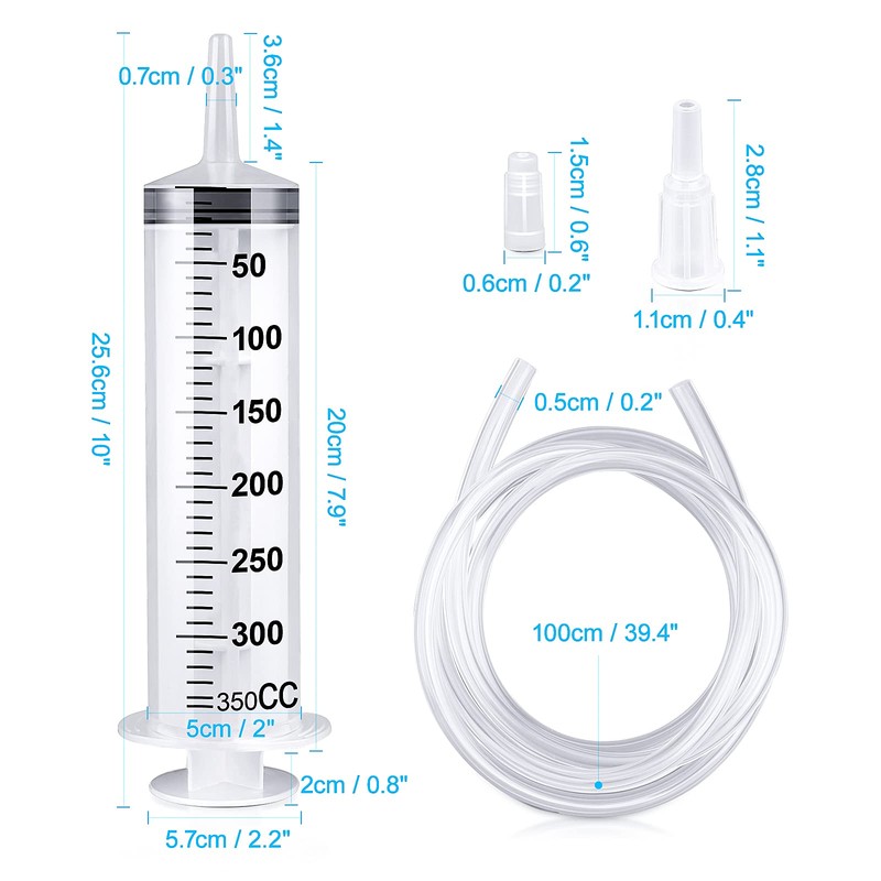 Large Syringe 350ml, Large Capacity Plastic Syringe with 1m Tube,