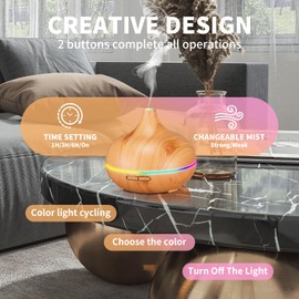 Aroma Diffuser for Essential Oil Large Room,Office Essential Oil Diffusers for Home Kids, Cool Mist humidifier for Bedroom Quiet with Ambient Light,Waterless Auto Off Aromatherapy, 1 count, pack of 1