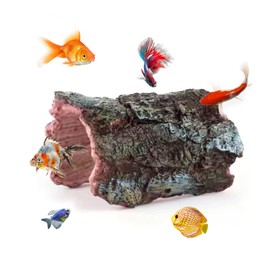 UESDU Fish Tank Decorations, Resin Fish Tank Ornament Small Hollow Tree Trunk Aquarium Decoration Fish Hideout Cave Fish Tank Accessories Decor