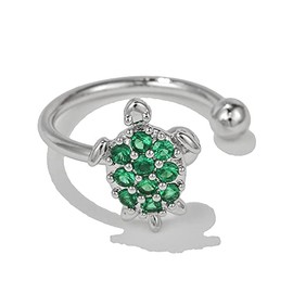 Lovely Sea Turtle Ear Cuff Earring Cubic Zirconia Simulated Emerald Crystal Ocean Animal Cartilage Clip On Fake Huggie Hoops Earrings Dainty Jewelry Gifts for Women Teen Girls Hypoallergenic (Silver)