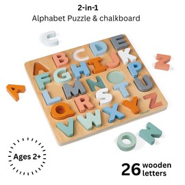 Janod Sweet Cocoon Wooden Alphabet Learning Puzzle with ABC Letters and Chalkboard - Ages 2+ - J04412
