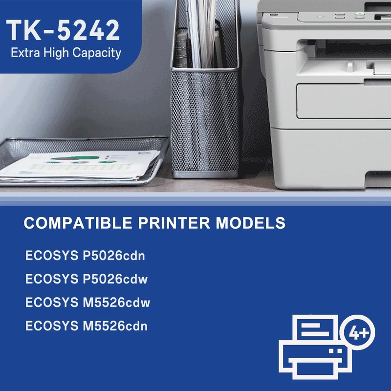 TK5242 TK-5242 Toner Cartridge Value Pack (Black/Cyan/Magenta/Yellow,4-Pack) Replacement for Kyocera