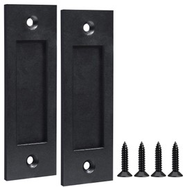 Finger Flush Pulls for Closet Pocket Sliding Barn Door Handle Set Pull Recessed Handle Rectangular Plate Matte Black Mounting Hardware Included (Black) (2''x 7'', Set, 2)