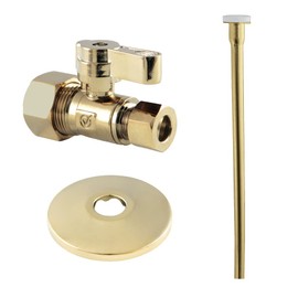 Kingston Brass KF53352TKF20 Toilet Supply Kit, 5/8" OD x 3/8" OD Comp Straight Valve, Polished Brass