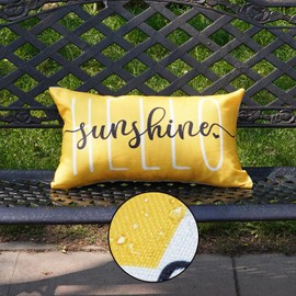 HOMFREEST Summer Outdoor Pillow Covers 12x20 Inches Hello Sunshine Yellow Lumbar Throw Pillow Cover Farmhouse Spring Decorations Cushion Case for Sofa Couch Car