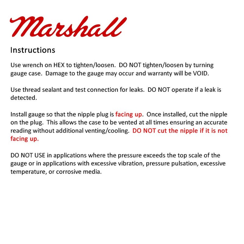 Marshall Instruments LB00015 Liquid Filled Fuel Pressure Gauge