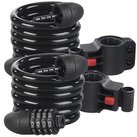 PEARL Bicycle Spiral Lock: Set of 2 Steel Spiral Lock with 4 Digit Combination Code, 12 mm Steel Cable (Bicycle Combination Cable Lock, Bicycle Cable Lock, Motorcycle)