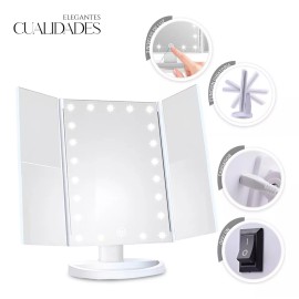 Shendy Vendy Espejo De Maquillaje Led Con Pantalla Táctil Rotacion 360 Marco Blanco