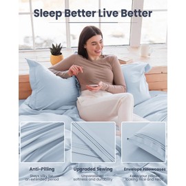 MISSQ California King Size Bed Sheets Set - Cooling, Extra Soft, Wrinkle & Fade Resistant, Hypoallergenic - 4 Piece Hotel Luxury Microfiber Sheets with 16 Inch Deep Pocket, Cal King, Cerulean Blue