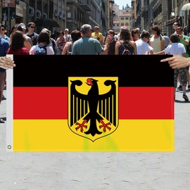 3×5 FT German Flag,Large Coat of arms of Germany Decor,Deutschland Eagle Double Side Digital Printed 150D Polyester Banner With Canvas Header Brass Grommet For Outdoor Indoor Parade Car