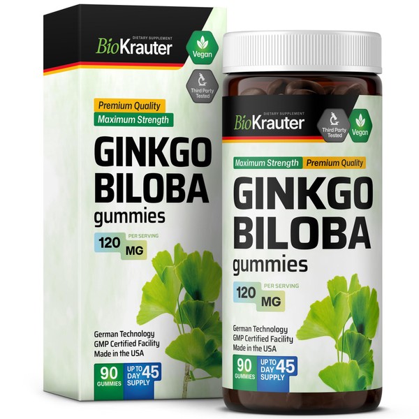 MAUWE HERBS Ginkgo Biloba Extract Gummies - Brain and Memory Support - Organic Ginkgo Biloba 120mg Standardized Extract - 90 Vegan Pectin-Based Chews