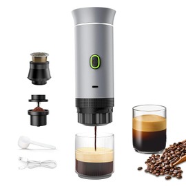 DoReFaSol Portable Electric Espresso Maker,3-in-1 Mini Coffee Maker,Self-Heating Car Coffee Maker with USB-C, Small Espresso Machine with Ground Coffee & Capsules for RV, Hiking, Office (silver)