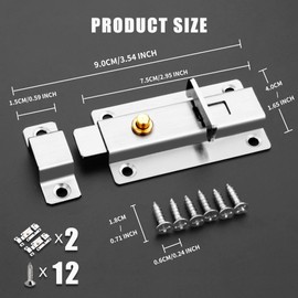 2 Pcs Door Bolt, Stainless Steel Slide Lock, Slide Lock Latch, Spring Lock Latch, Automatic Spring Slide Door Locks, for Securing All Types of Internal Doors for Bedrooms, Bathrooms, Toilet, ETS
