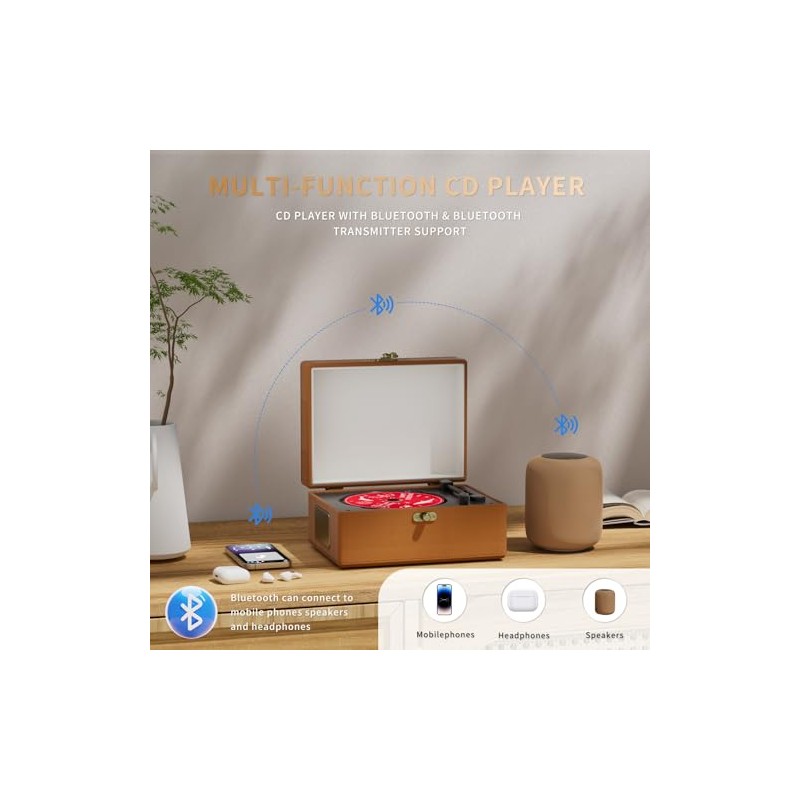 Yintiny Reproductor de CD de piel recargable con altavoces; transmisor