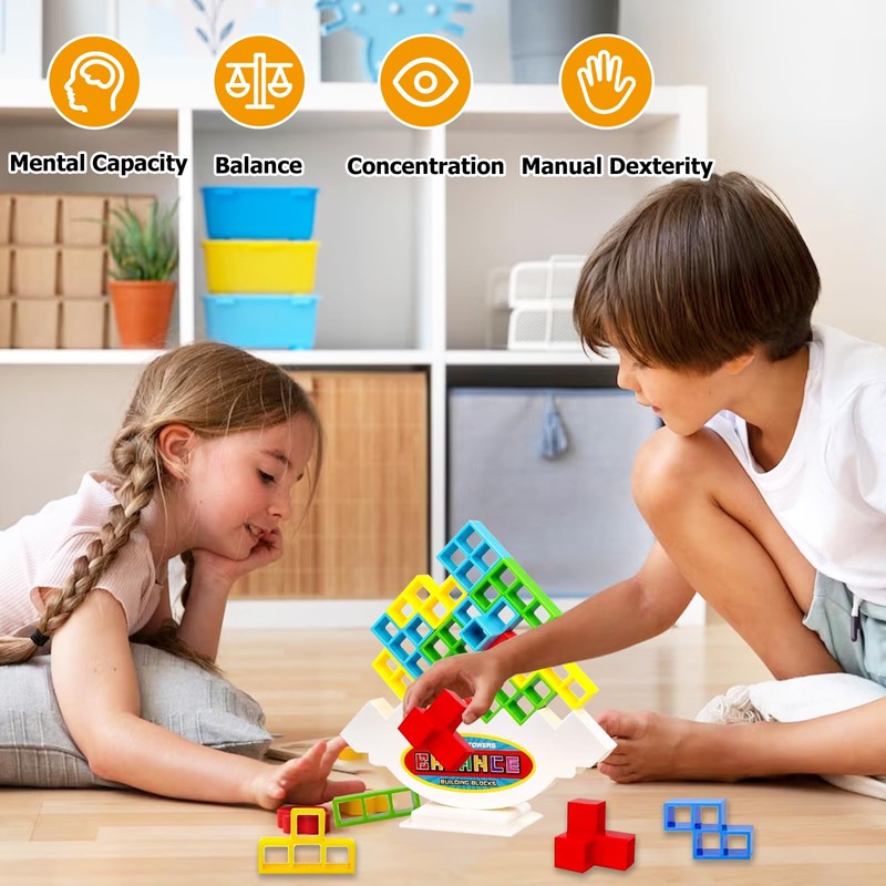 ERFGT Tetra Tower Spiel, 16 PCS Tetris Balance Spielzeug, Schaukelstapel