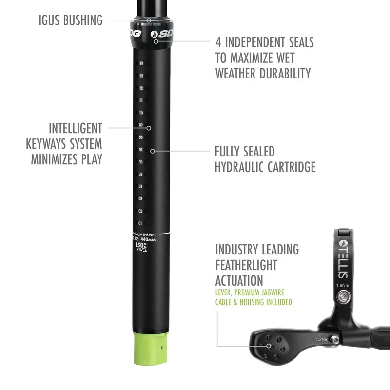 SDG Components Tellis Dropper Seatpost Black, 34.7Mm, 125Mm