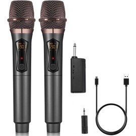 ALPOWL Wireless Microphones, Metal Dynamic Microphone System with Rechargeable Receiver, 50H Duration, 200ft Range, Microphone for Karaoke Singing, Wedding, DJ, Party, Speech, Church