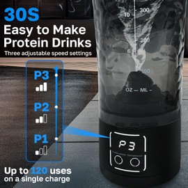 HouseUp HouseUp 3 in 1 Electric Protein Shaker Bottle15s Clump-Free ShakesUSB RechargeableLeakproof & Silent  for Gym/Travel, 700ml Smart Blender (Black)