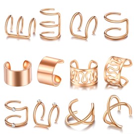 Rose Gold Hair Braids Dreadlock, 24 Pcs Non-Piercing Ear Clip Beard Beads Cuffs Clip Hair for Women Men Hair Accessories Styling Jewelry Tools