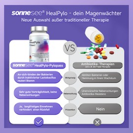 Pylopass against Helicobacter pylori Lactobacillus Probiotic HealPylo® 400 mg per day, 60 capsules, for heartburn, acid reflux, stomach discomfort caused by – Made in Germany