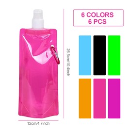VIKSAUN Unisex Adult 480 ml Foldable Flexible Water Bottle, Reusable Water Bottles, Portable Collapsible Water Bag with Screw Cap for Hiking, Adventure, Travel (6 Pieces)