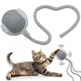 Interactive Cat Dog Toy Ball: Indoor Small Automatic Moving Smart Rolling Fun Pet Game with Led Light and String Tail for Motion Activated, Cute Kitten Puppy Present, Exercise Wheel Supplies (Grey)