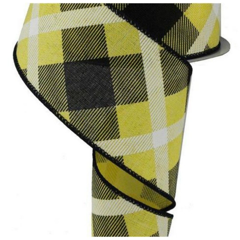 Expressions Plaid Canvas Wired Edge Ribbon, 10 Yards (Yellow, Black,