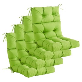 YOOZEKU Outdoor Indoor High Back Chair Cushions Set of 4,Waterproof All-Weather Patio Adirondack Rocking Chair Cushions,Seat Back Chair Cushion for Outdoor Furniture with Ties,45x22 Inch, Lime Green