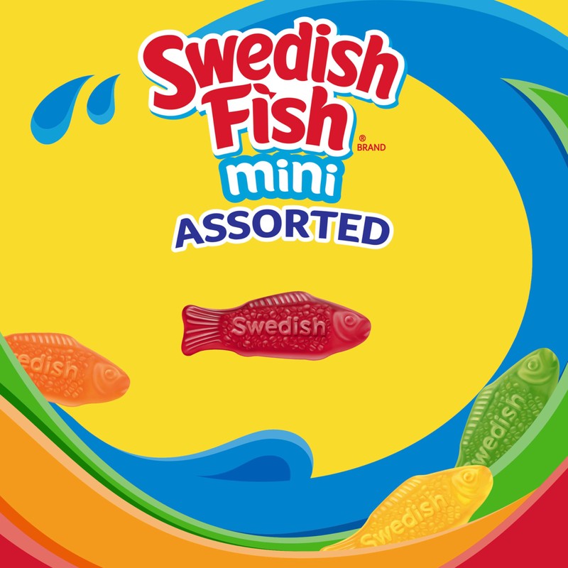 SWEDISH FISH Mini Assorted Soft & Chewy Gummy Candy, Family