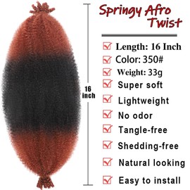 Kossys 8 Packs Springy Afro Twist Hair 16 Inch Pre-Separated OT 350# Kinky Twist Hair Marley Twist Braiding Hair for Women Soft Crochet Braids for Distressed Faux Locs Hair Extensions