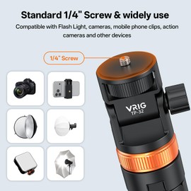 VRIG 63" Extendable Camera Phone Tripod for DJI OSMO Pocket4/3, Portable Adjustable Photography Light Stand with 1/4" Screw,for Lighting Stand Speedlight, Flash,Strobe Light, Camera,Smartphone