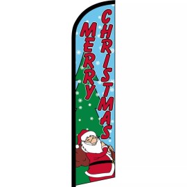 NeoPlex Merry Christmas Santa  2 1/2 ft X 11 1/2 ft Windless Swooper Flag (Flag Only)