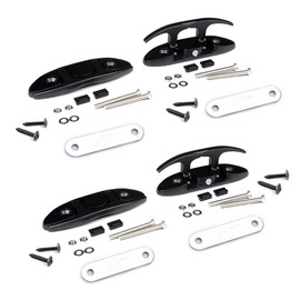 Mxeol Black Folding Boat Cleats Flip Up Cleat Stainless Steel 4-1/2 inch W/Fasteners (Matte Black Coating, 4 Packs)